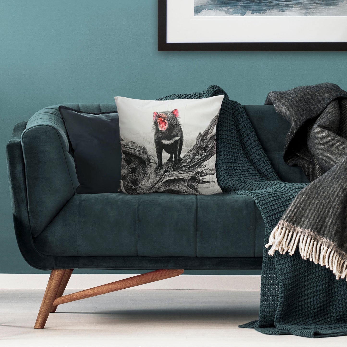 Cushion cover featuring 'Devil's Advocate' artwork