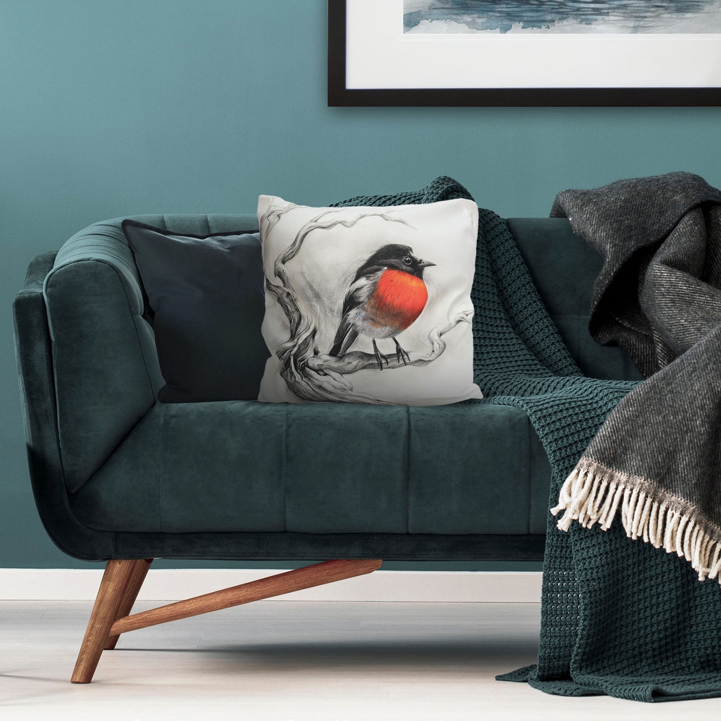Cushion cover featuring 'Scarlet Robin' artwork
