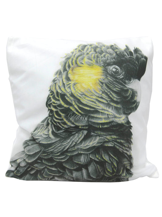 Cushion cover featuring 'Black Cockatoo' artwork