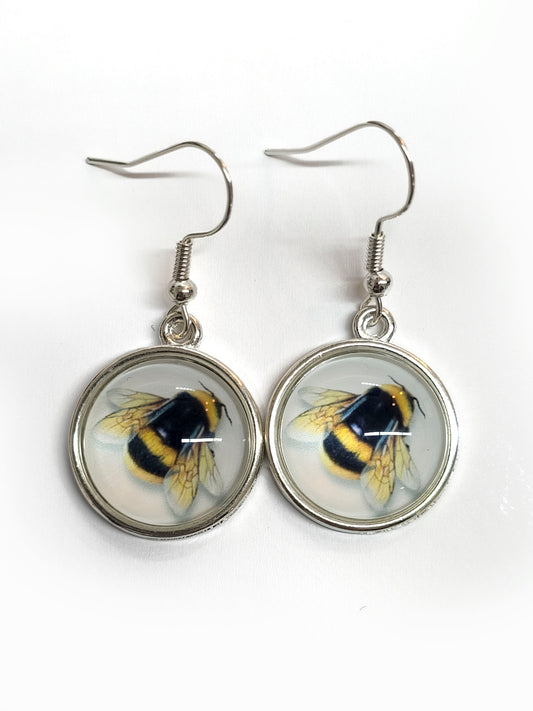 Bumble Bee glass cabochon earrings