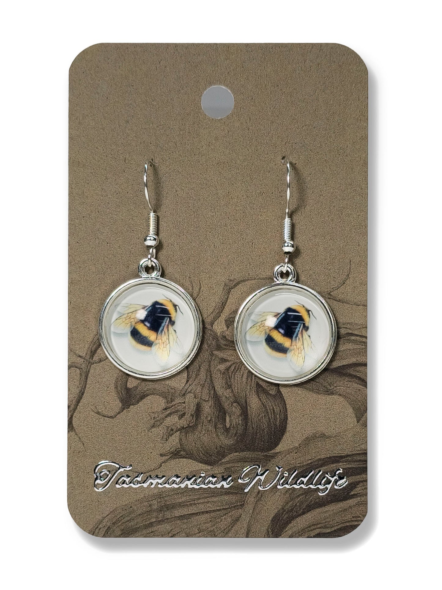 Bumble Bee glass cabochon earrings