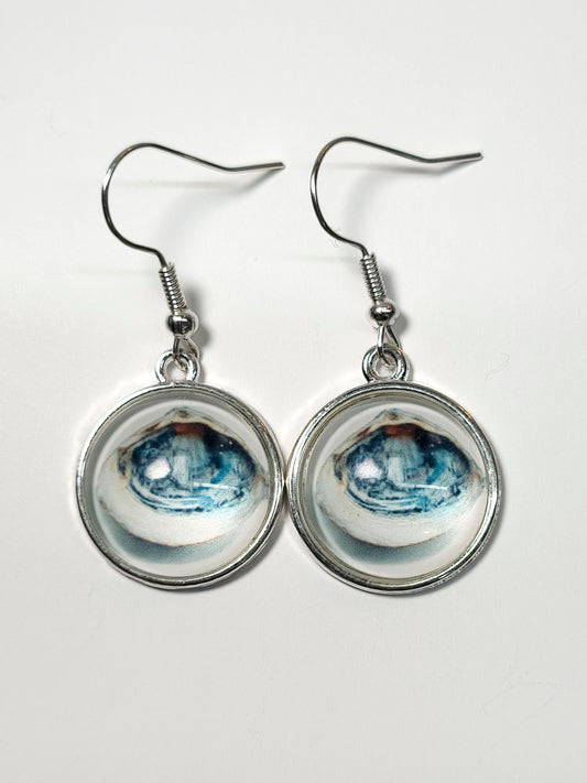 Blue Shell glass cabochon earrings