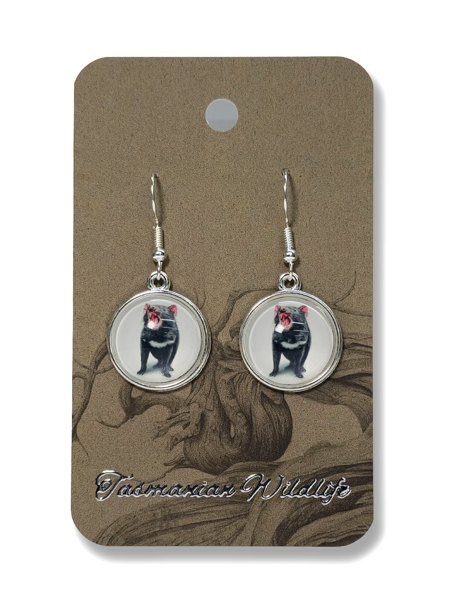 Tassie Devil glass cabochon earrings