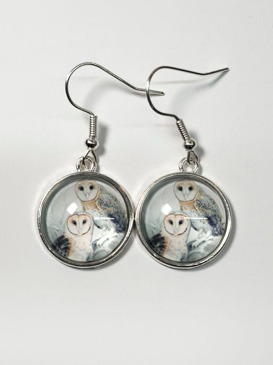 Owl glass cabochon earrings
