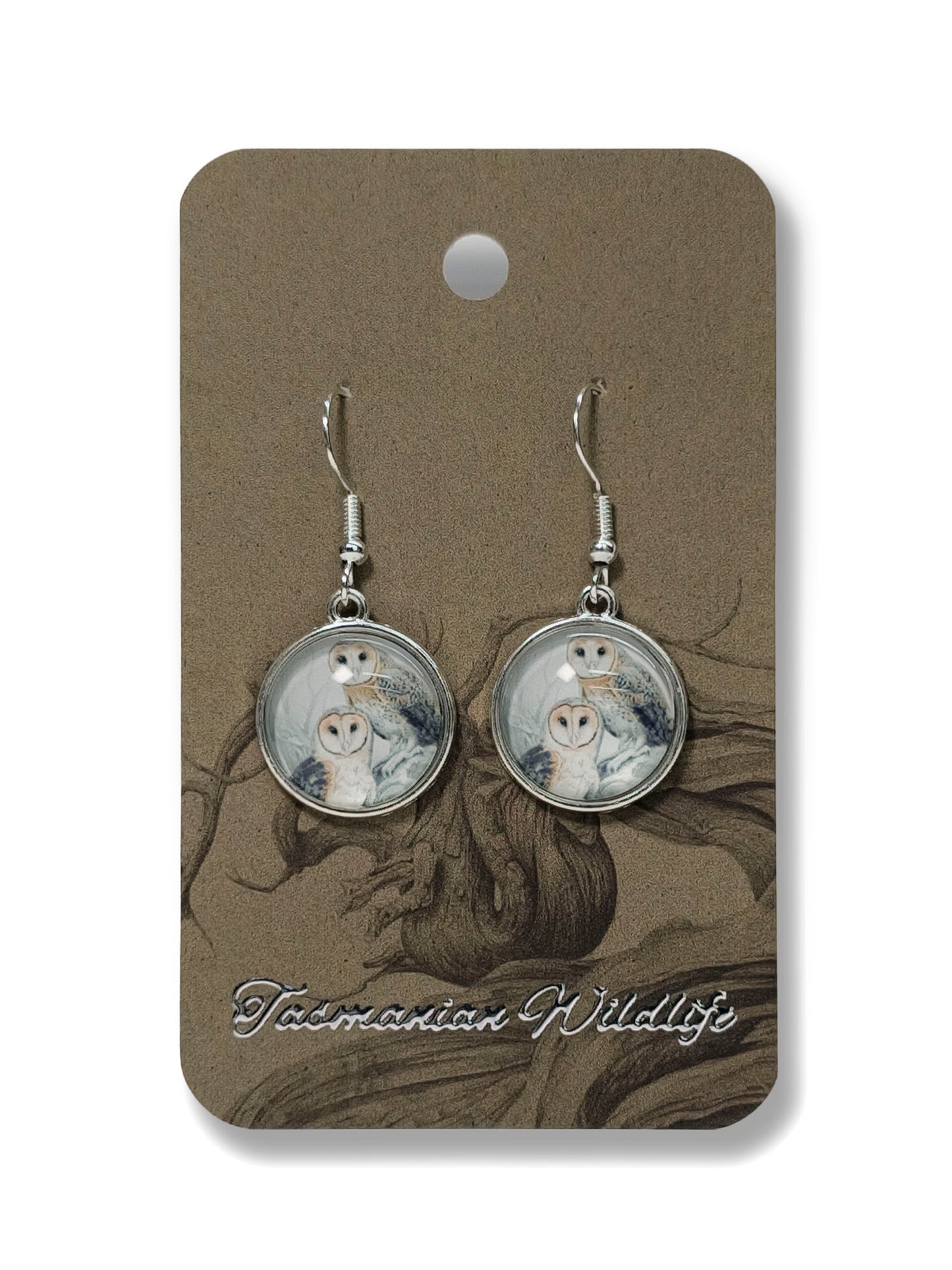 Owl glass cabochon earrings