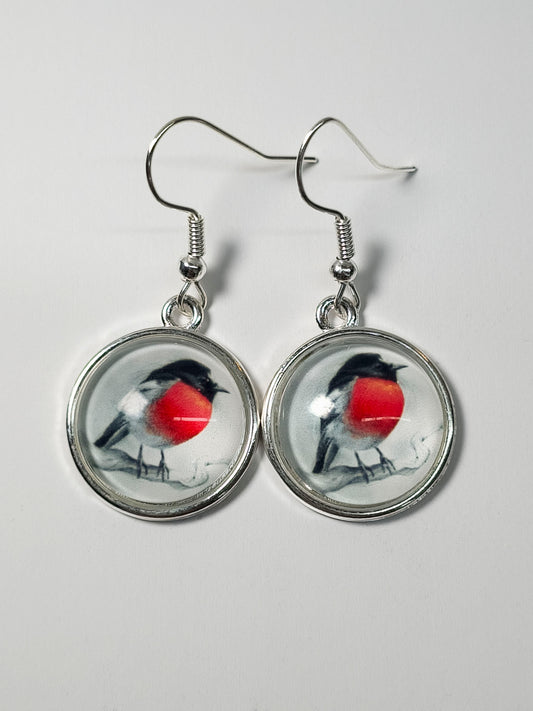 Scarlet Robin glass cabochon earrings