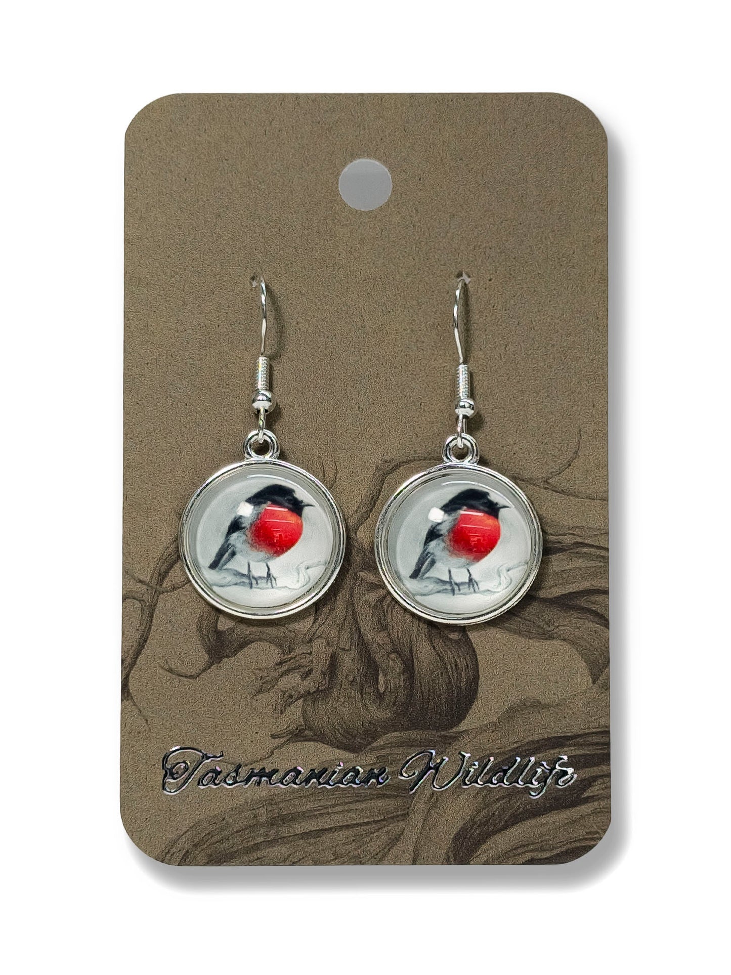 Scarlet Robin glass cabochon earrings