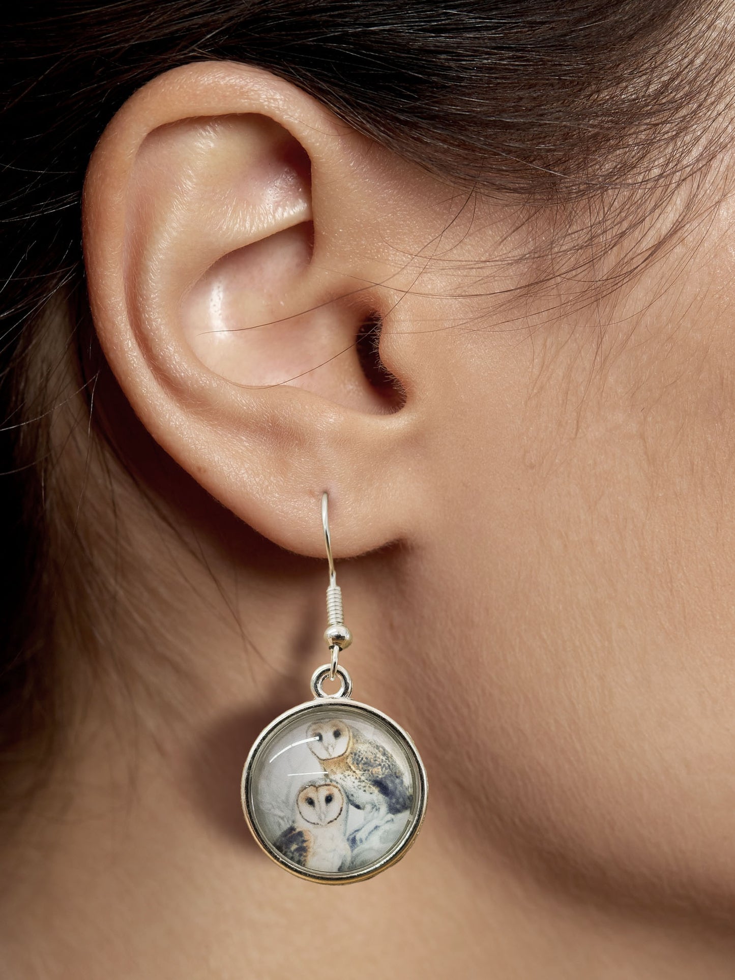 Owl glass cabochon earrings