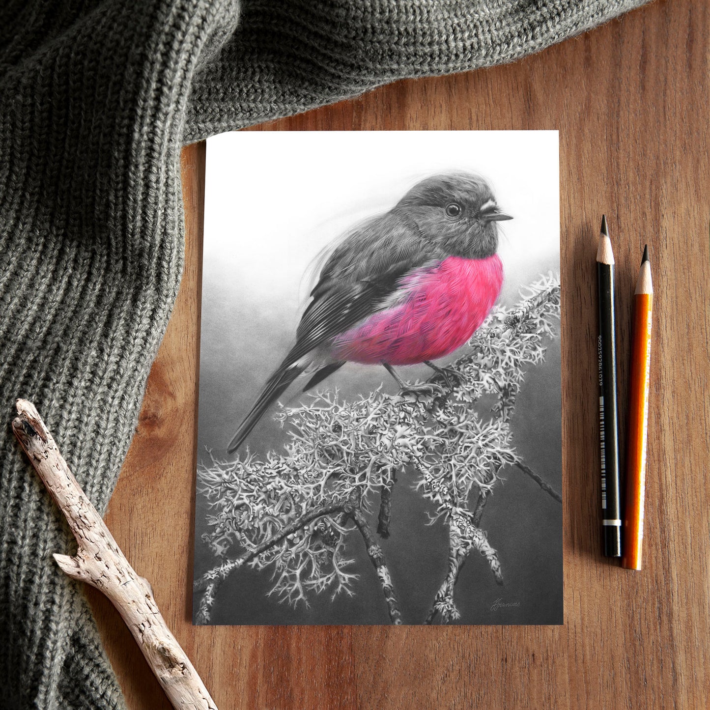 'Pink Robin' A5 art card