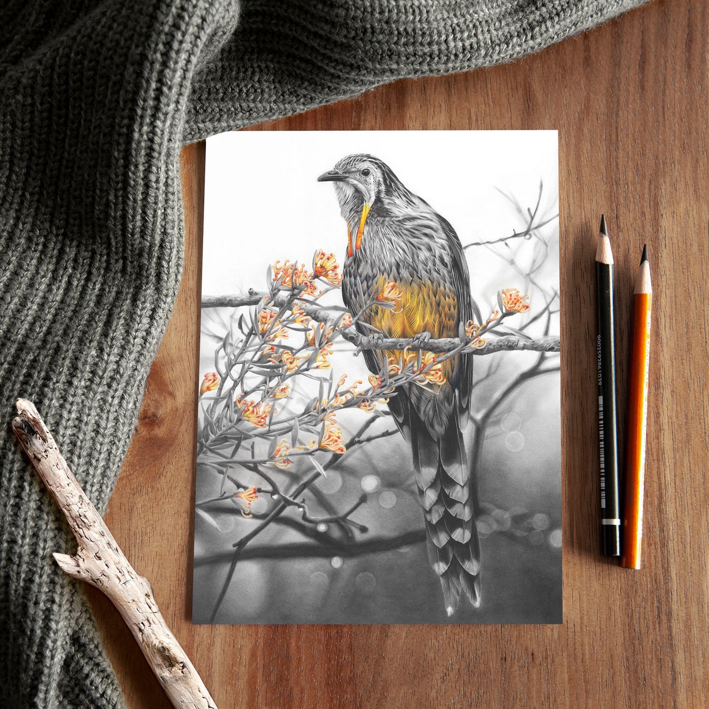 'Yellow Wattlebird' A5 art card