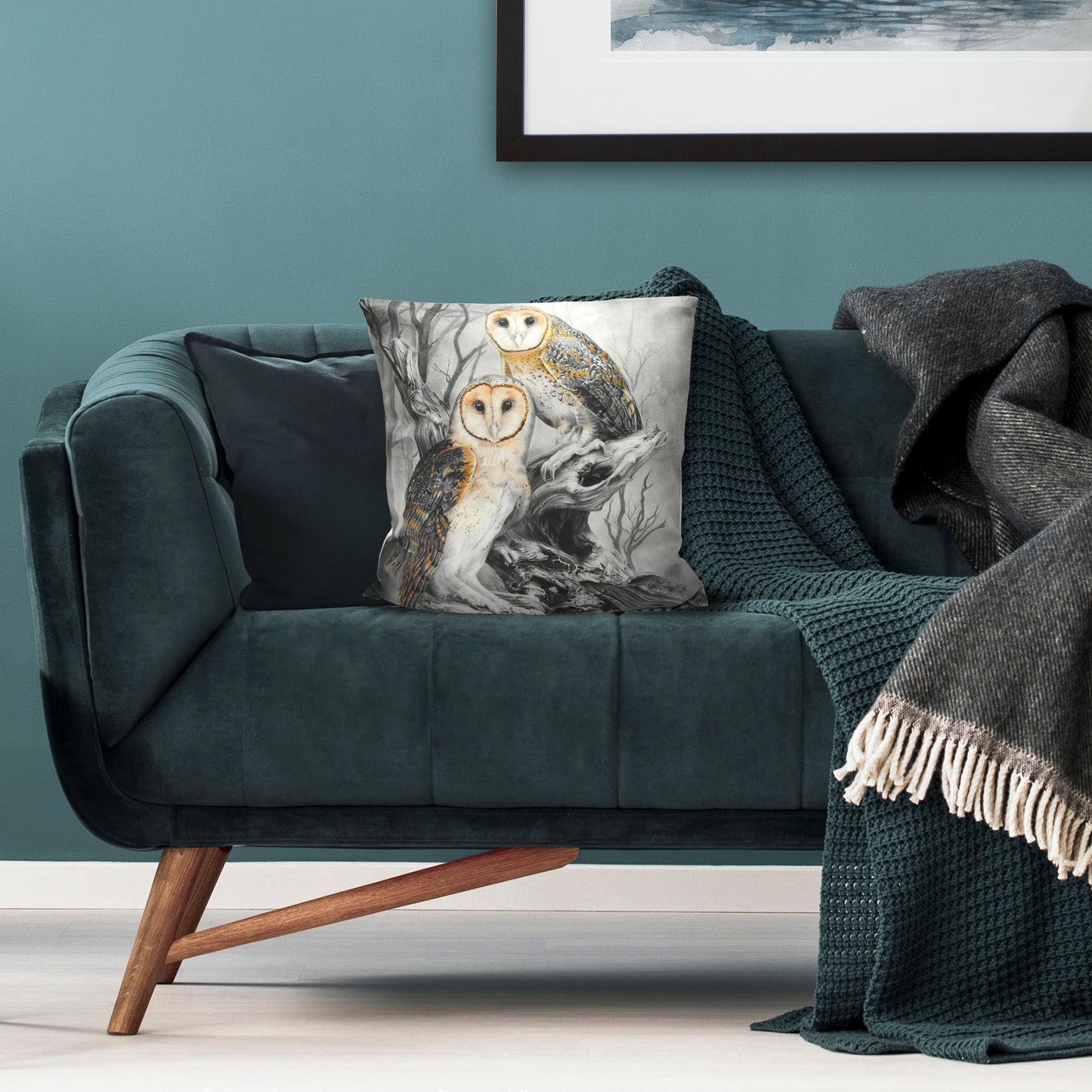 Cushion cover featuring 'Tasmanian Masked Owls' artwork