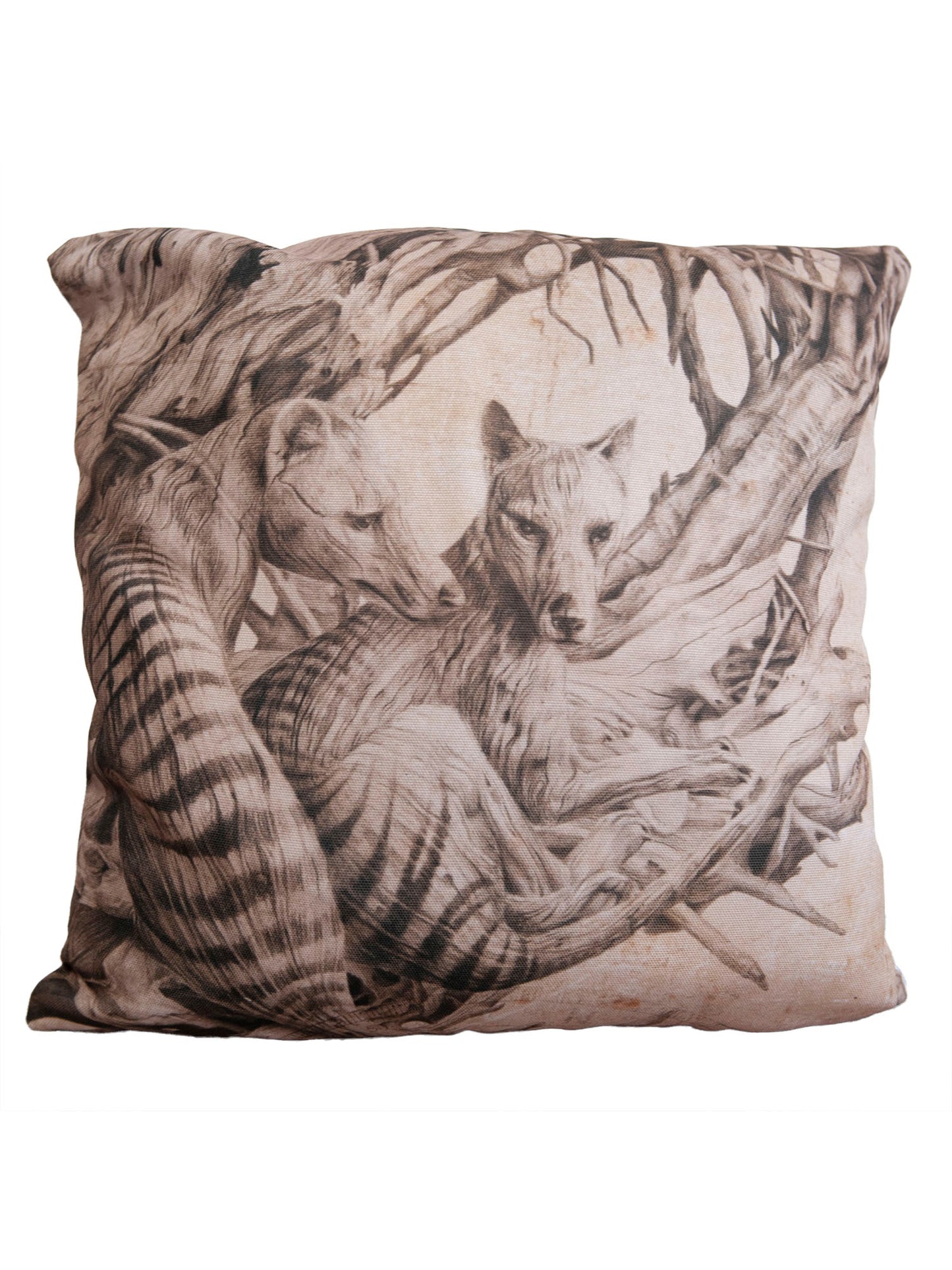 Cushion cover featuring 'Driftwood Thylacine' artwork