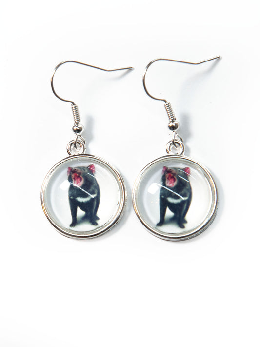 Tassie Devil glass cabochon earrings