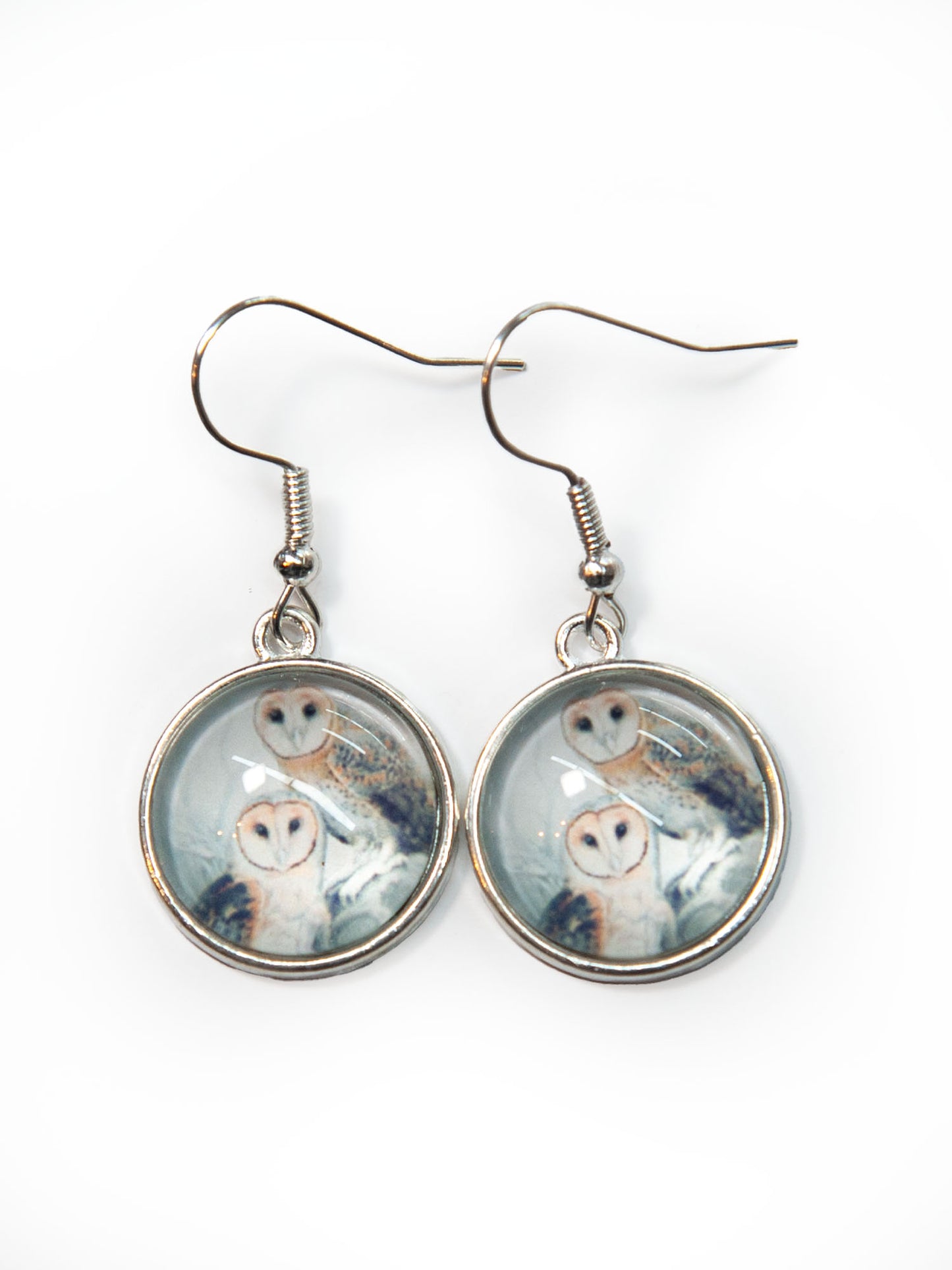 Owl glass cabochon earrings