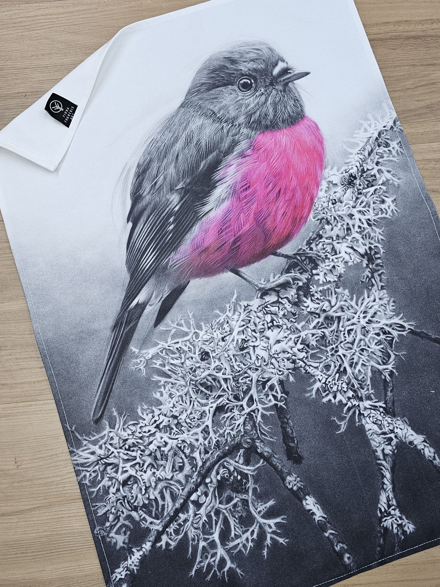'Pink Robin' Cotton Tea Towel