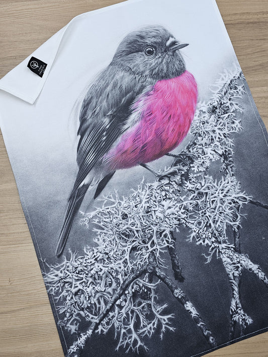 'Pink Robin' Cotton Tea Towel