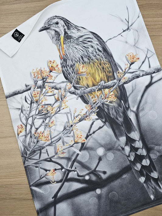 'Yellow Wattlebird' Cotton Tea Towel