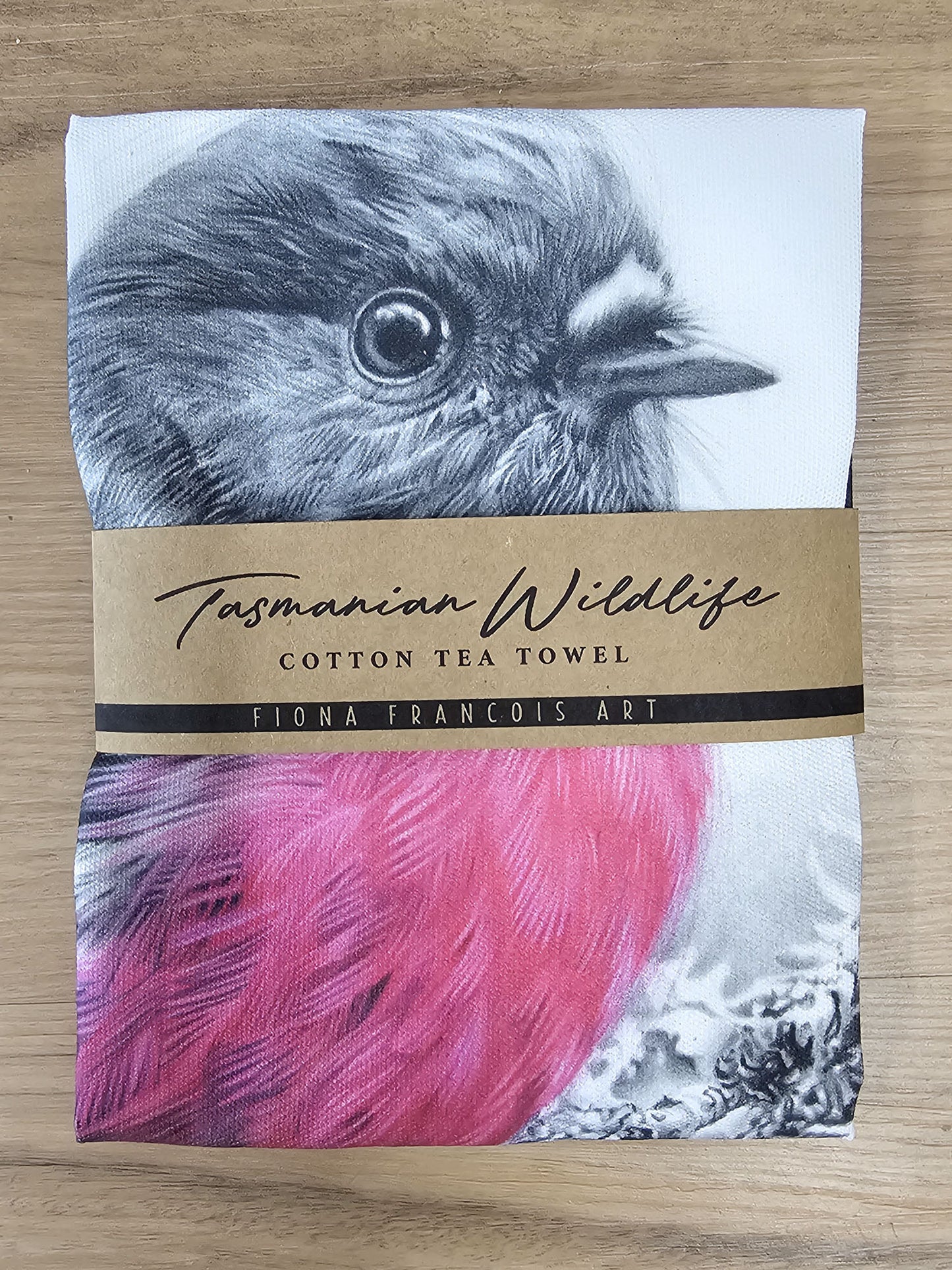 'Pink Robin' Cotton Tea Towel